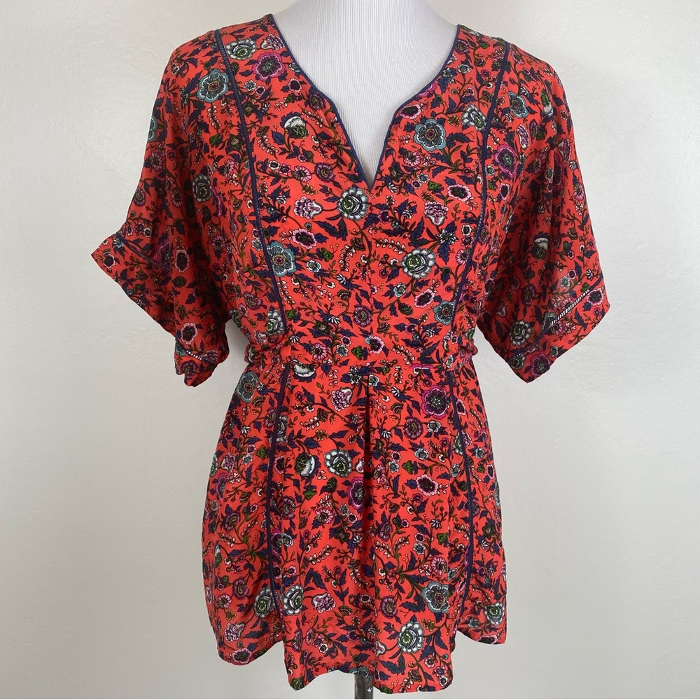 Anthropologie Maeve Maes Silk Floral Kimono Blouse